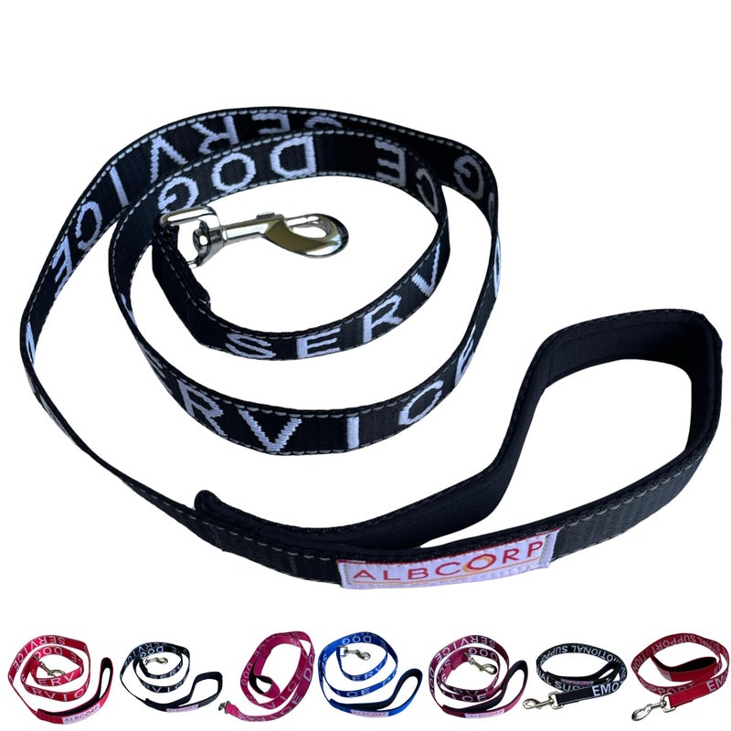 Albcorp Service Dog Leash - Embroidered- with Padded Neoprene Handle and Reflective threads, 4 Feet, for Harnesses, Vests or Collars, Black - Image 4